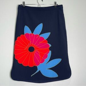 NWT LOFT Black Skirt Knee Length Red Chunky Floral Print Lined Side Zip Size 10